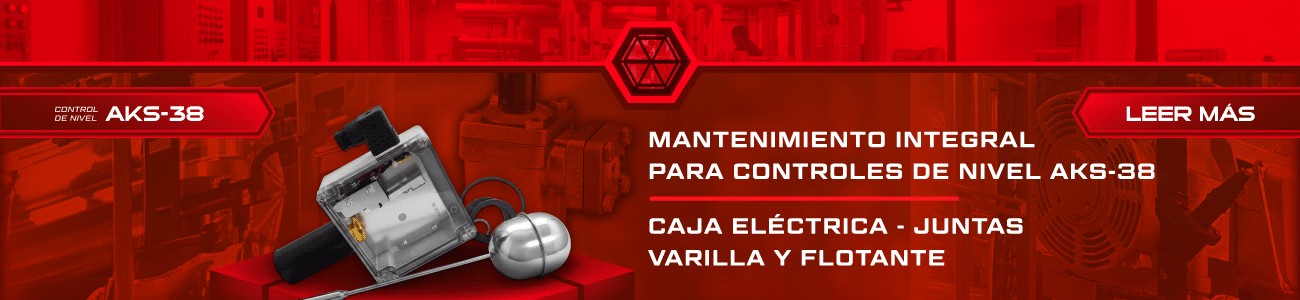Mantenimiento Integral para Control de Nivel Danfoss AKS-38 Imagen promocional de Pehuen Refrigeración Industrial sobre repuestos para controles de nivel Danfoss AKS 38. Se muestran una caja eléctrica transparente, juntas, varilla y flotante originales sobre un fondo de refrigeración industrial. El texto destaca la disponibilidad de repuestos para mantenimiento integral de controles de nivel AKS 38.