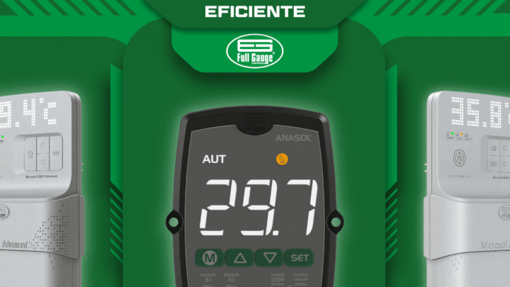 Termostatos diferenciales Full Gauge ANASOL, Microsol SWP y Microsol BMP para gestionar temperatura y bombas de circulación en calefacción solar.
