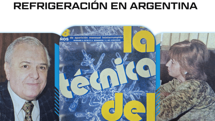 Vista de la portada de la revista La Técnica del Frío junto a fotos de la entrevista a Juan Alberto Pagano.
