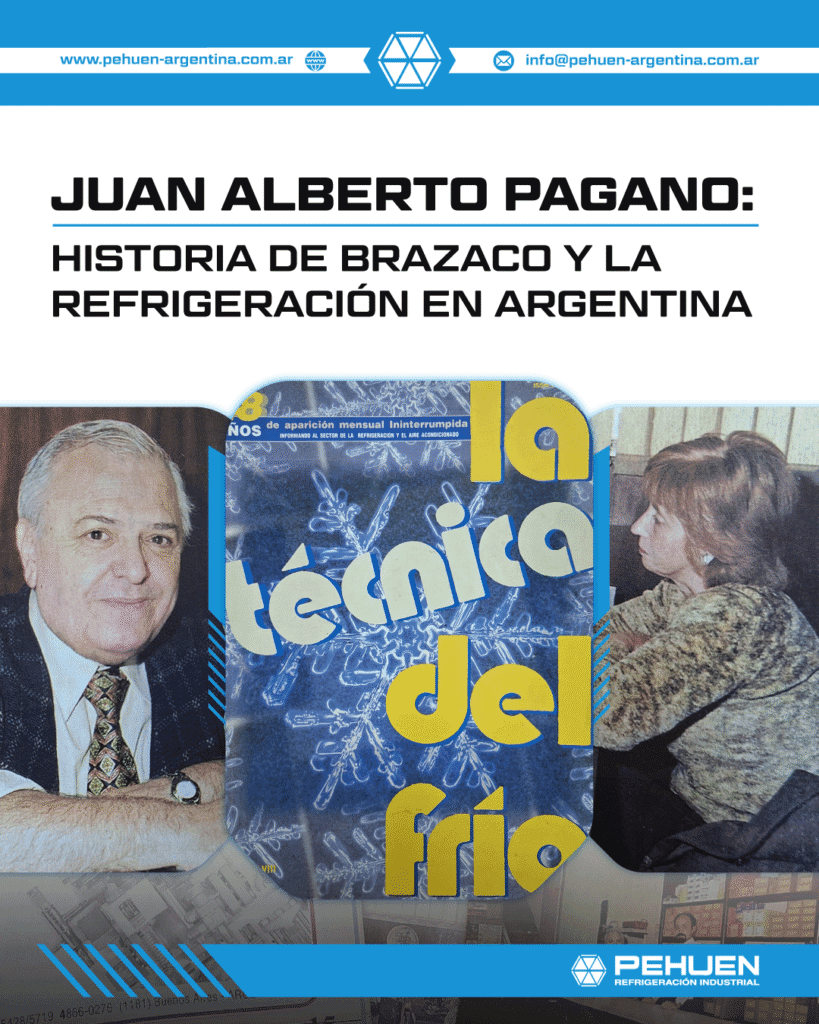 Vista de la portada de la revista La Técnica del Frío junto a fotos de la entrevista a Juan Alberto Pagano.