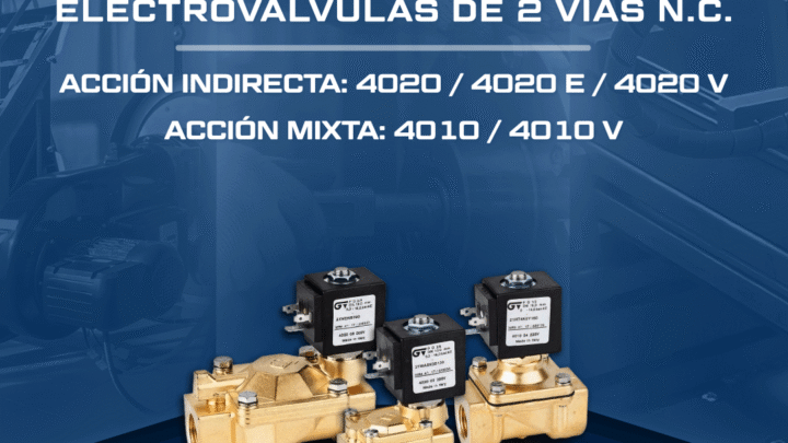 Electroválvulas Genebre de 2 vías normal cerrada (N.C.) de acción mixta Serie 4010 y acción indirecta Serie 4020 para automatización y control de fluidos en aplicaciones industriales.