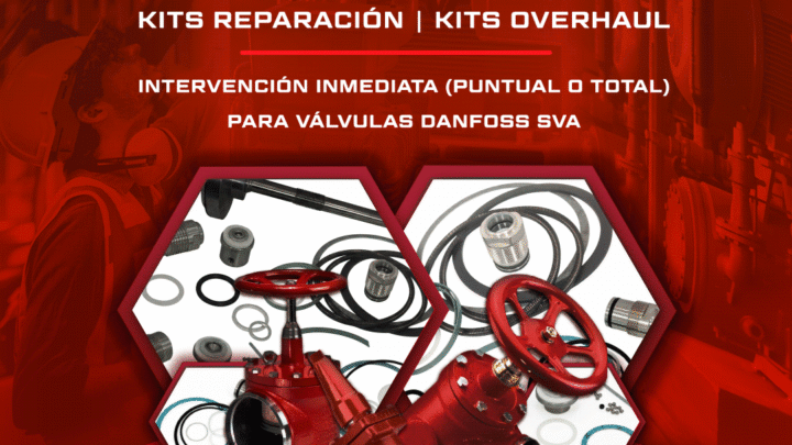 Kits de reparación y kits overhaul en stock para válvulas Danfoss SVA. Componentes para mantenimiento puntual o reparación completa en instalaciones de refrigeración industrial.