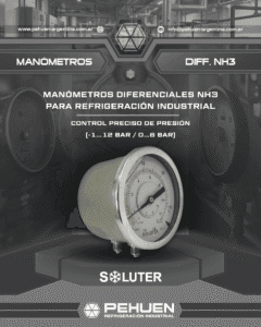 Manómetros diferenciales de amoníaco Soluter para refrigeración industrial. Control preciso de presión con escala [-1…12 bar / 0…6 bar.]