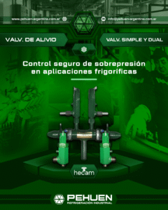 Válvulas de alivio Hecam simple y dual para control de sobrepresión en aplicaciones frigoríficas industriales