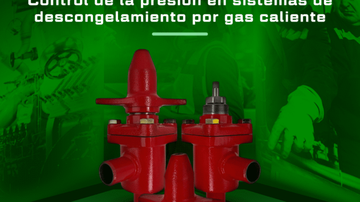 Válvula reguladora de presión para descarga de gas caliente Hecam para sistemas de refrigeración industrial y procesos de descongelamiento por gas caliente.
